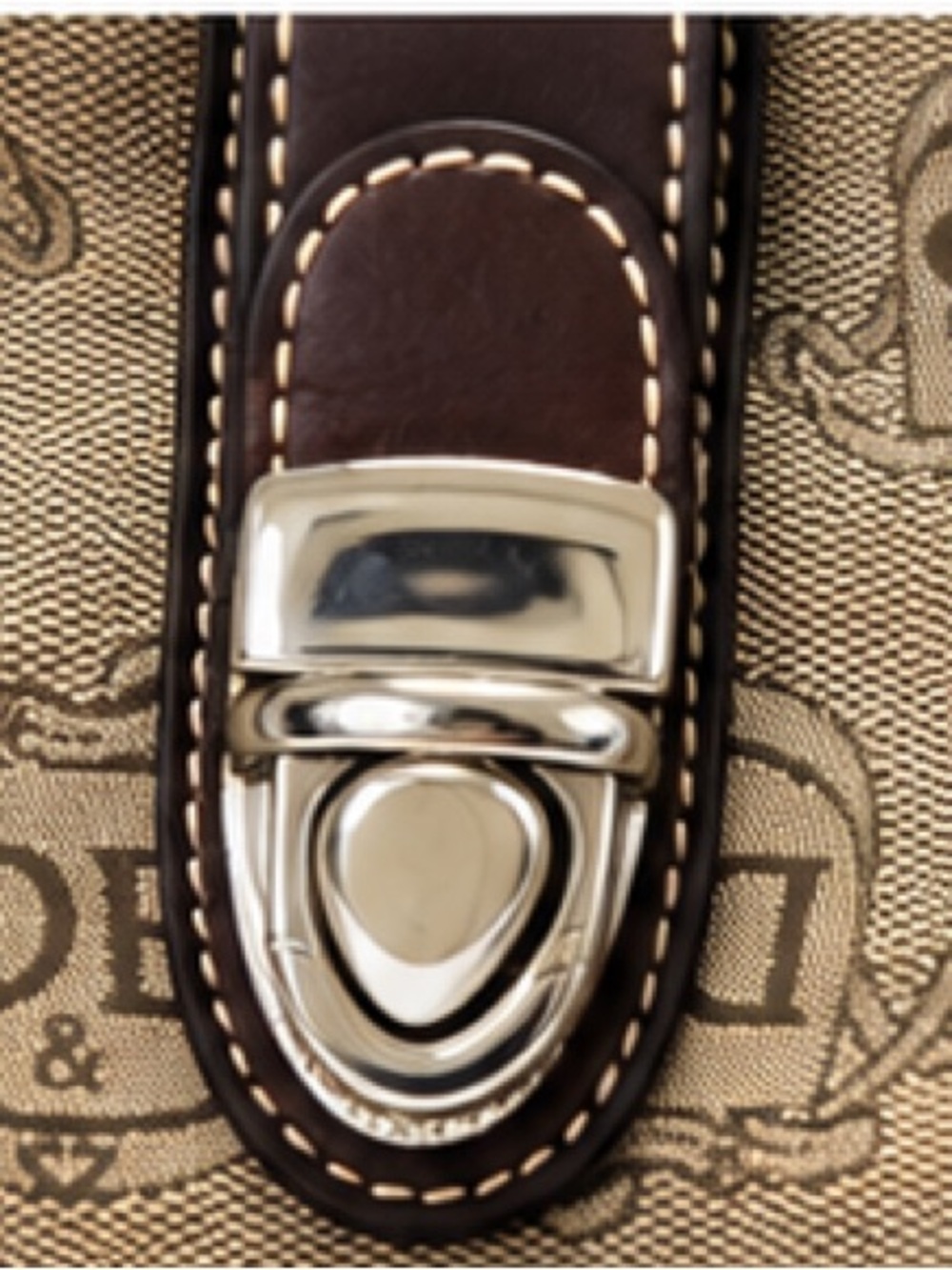 Dooney & Bourke Beige Monogram Tote with Dark Brown Leather Trim - Picture 5 of 9
